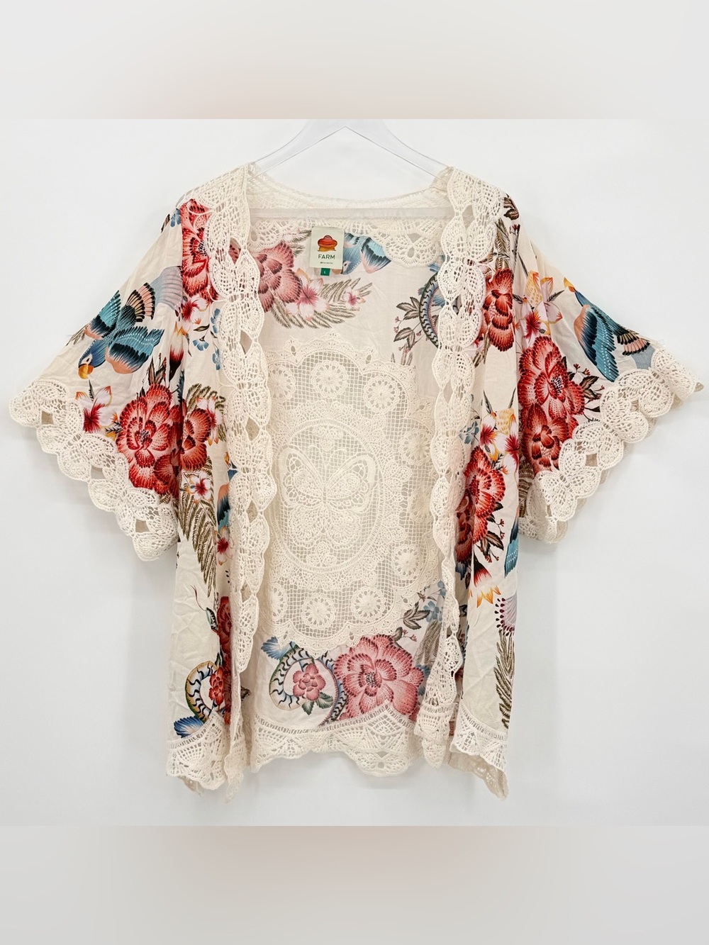 Farm Rio Tropical Crochet Butterfly Coverup Kimono Boho Beachy Resort Large